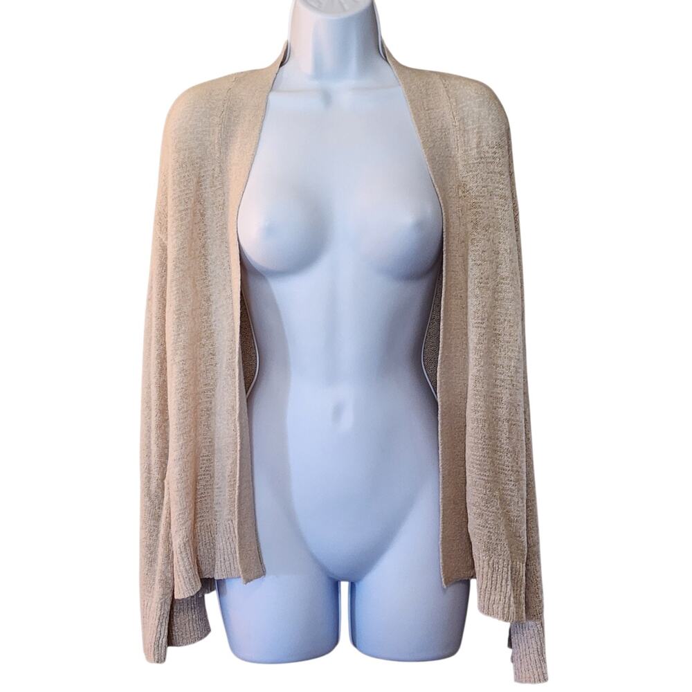 Roz & Ali Womens Open Front Cardigan Sweater Size S Beige Lightweight